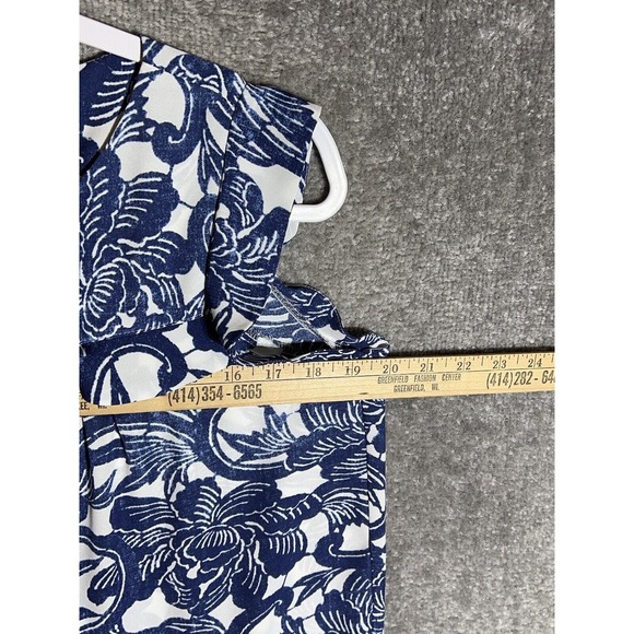 LOFT Petite Sleeveless Scoop Floral Top Womens Size Small SP Blue Ruffle Keyhole - Picture 6 of 7